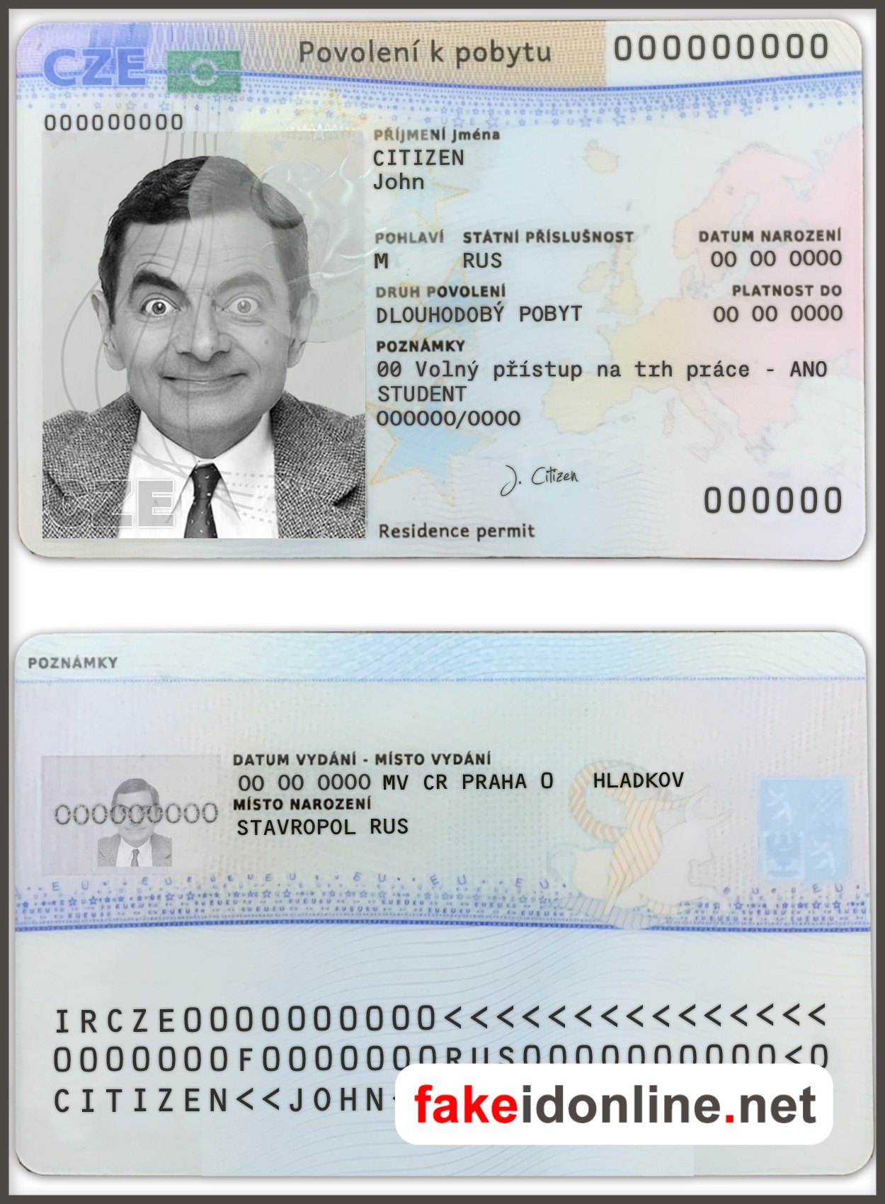 Czech Resident Permit Card PSD Template
